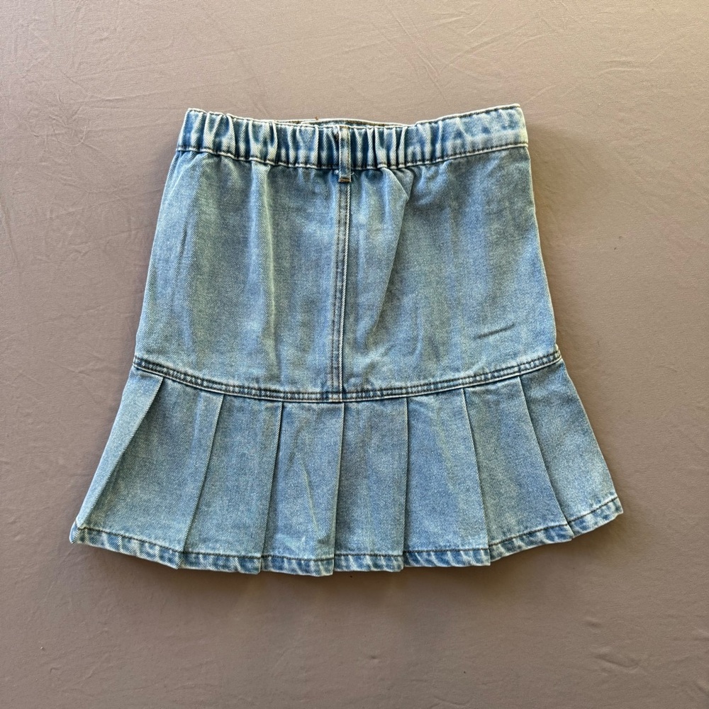Pleated A Line Mini Denim Skirt - Picture 2 of 11